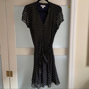 NWOT: Dress Barn Navy Blue/Yellow Polka Dot Dress